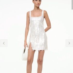 STAUD White Sequin Mini Dress